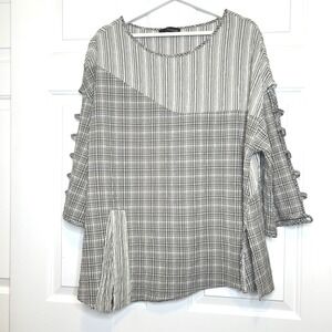 Moonlight‎ Y & S Fashion Design Patchwork Plaid Stripe Tunic Top Blouse
